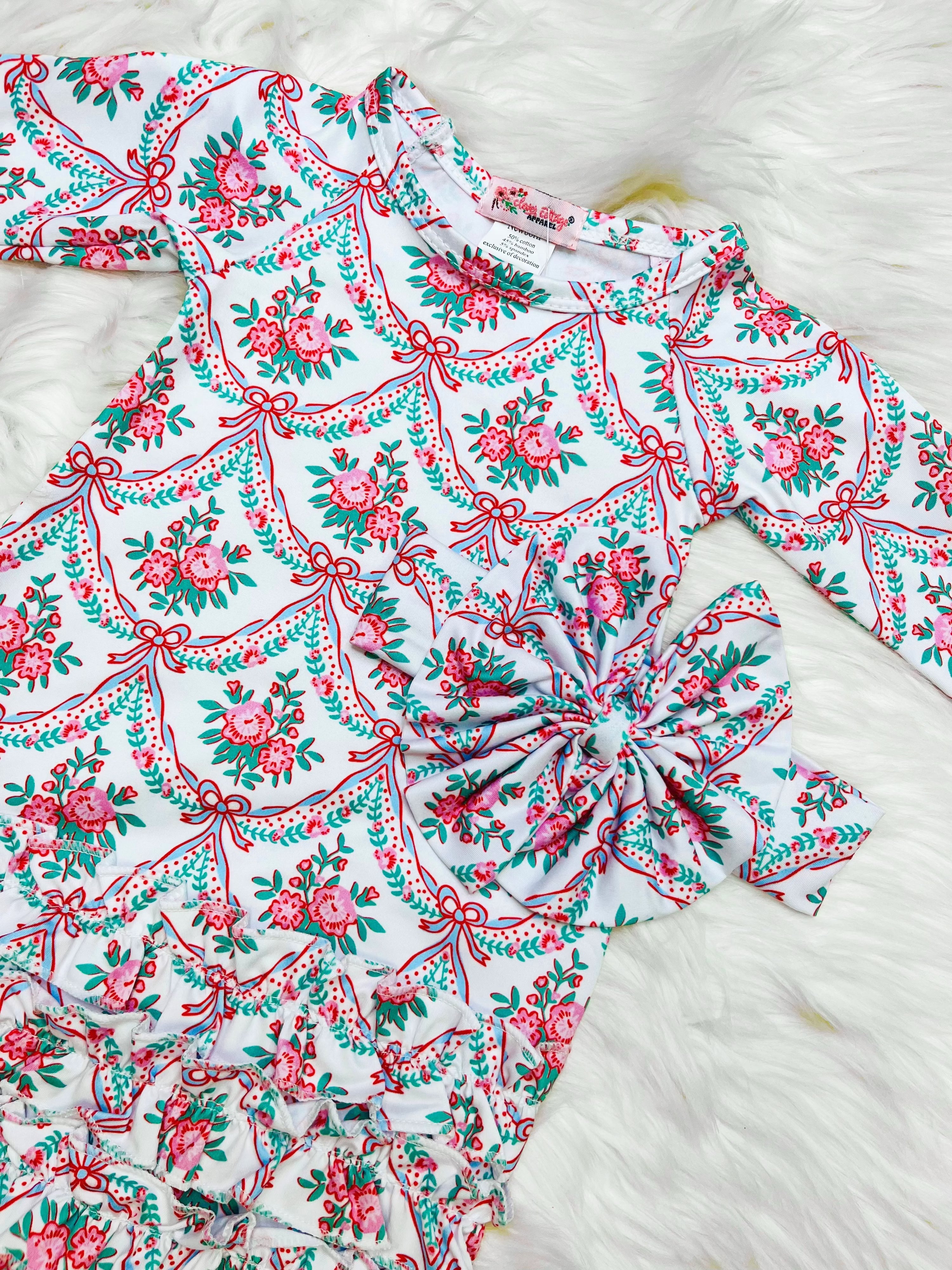 Girl’s Clover Cottage Pink Rose Newborn Gown and Bow Set