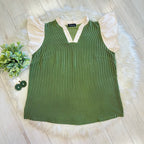 Women’s Evermmee Olive Green Ribbed Top with Flutter Sleeves