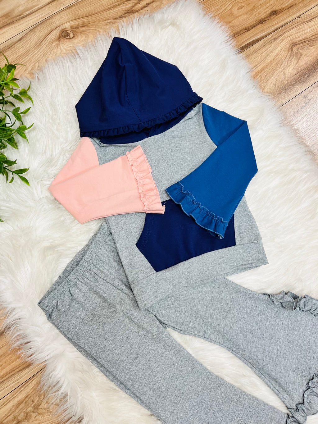 Girl’s Grey Color Block Hooded Outfit