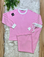 Women’s Zenana Candy Pink Striped Ribbed Pant Set