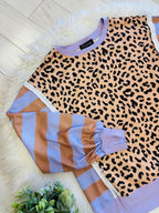 Women’s Evermmee Leopard Print Top with Purple Stripes