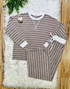 Women’s Zenana Mocha Striped Ribbed Pant Set