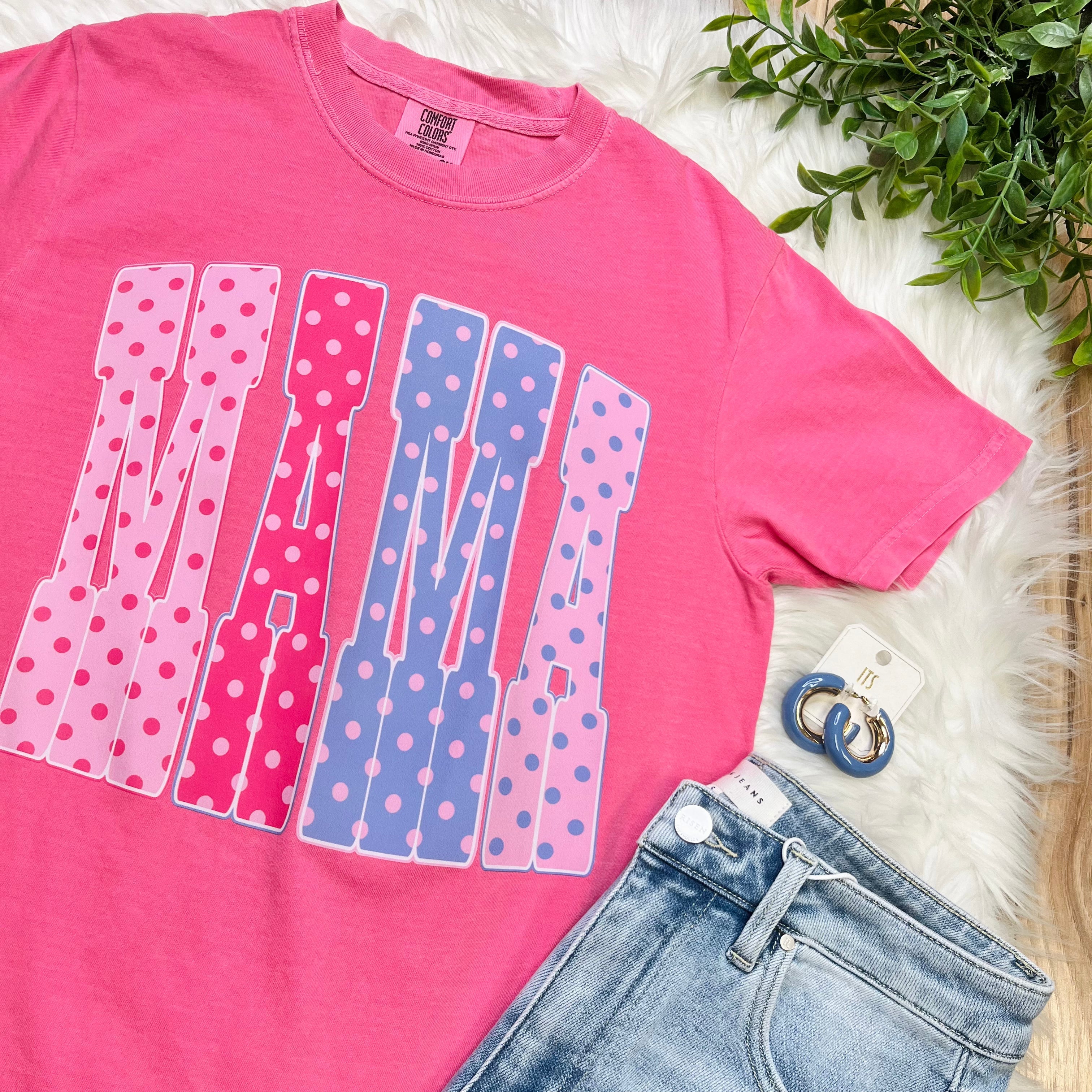 Women’s Pink Polka Dot MAMA Graphic Tee