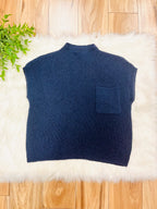 Women’s Navy Pocket Detail Drop Shoulder Short Sleeve Sweater Top by Blu Pepper- True to Size