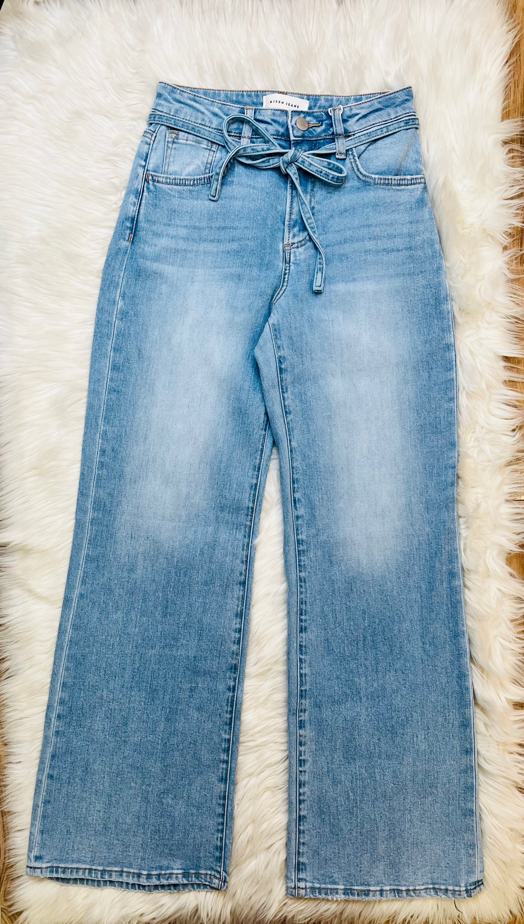 Women’s Risen High Rise Waist String Detail Jeans 1886