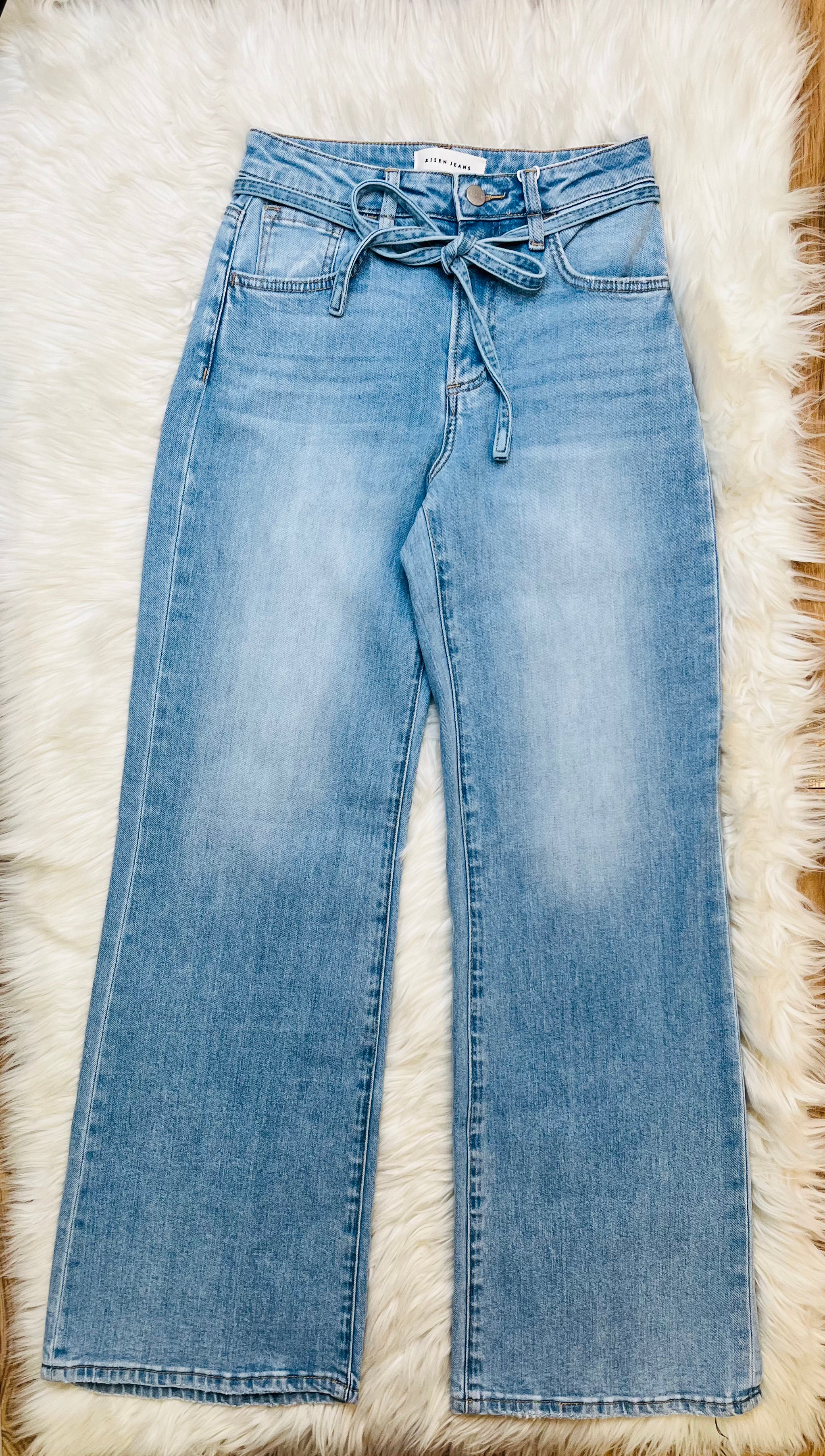 Women’s Risen High Rise Waist String Detail Jeans 1886