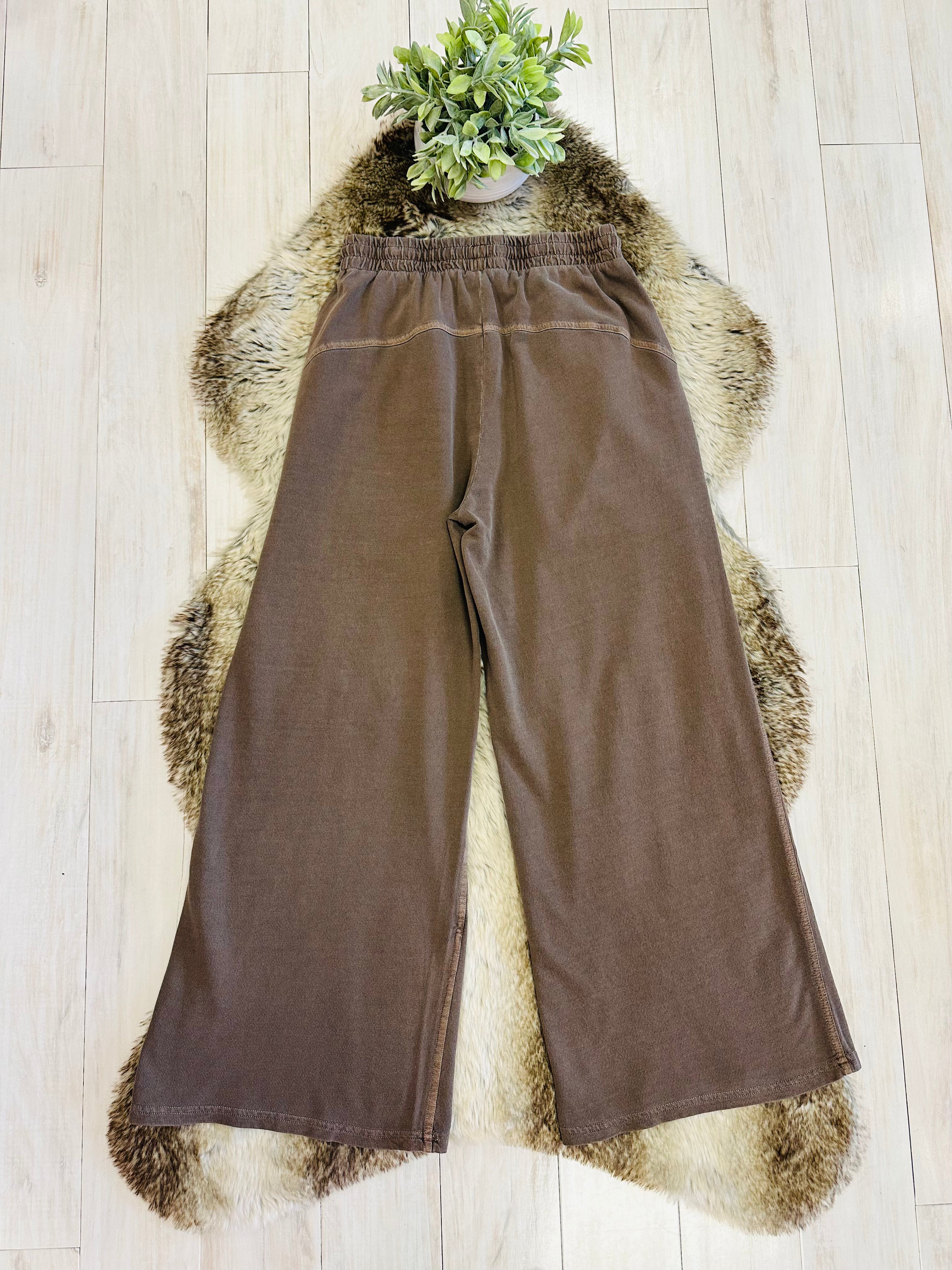 Women’s Brown Wide Leg Crop/Petite Pants by Zenana- True to Size