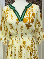 Women’s Umgee Smocked Yellow Floral Split Neck Dress
