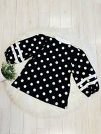 Women’s Black V Neck Top with White Polka Dots by Jodifl- True to Size