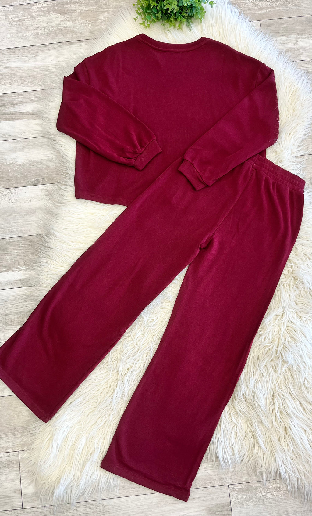 Women’s Zenana Burgundy Long Sleeve Two Piece Set - True to size