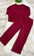 Women’s Zenana Burgundy Long Sleeve Two Piece Set - True to size