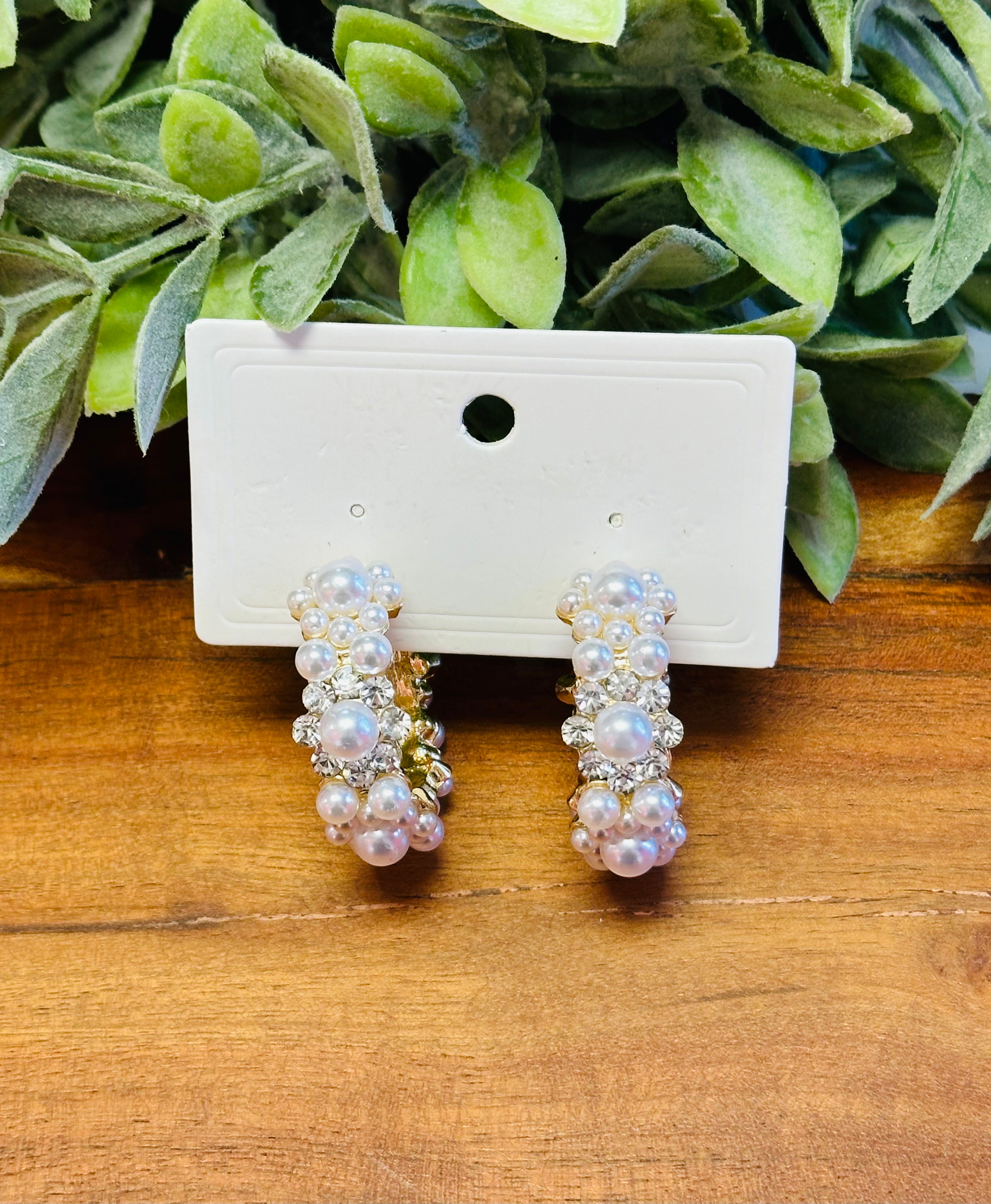 Large Pearl Hoops Featuring Diamond Flower