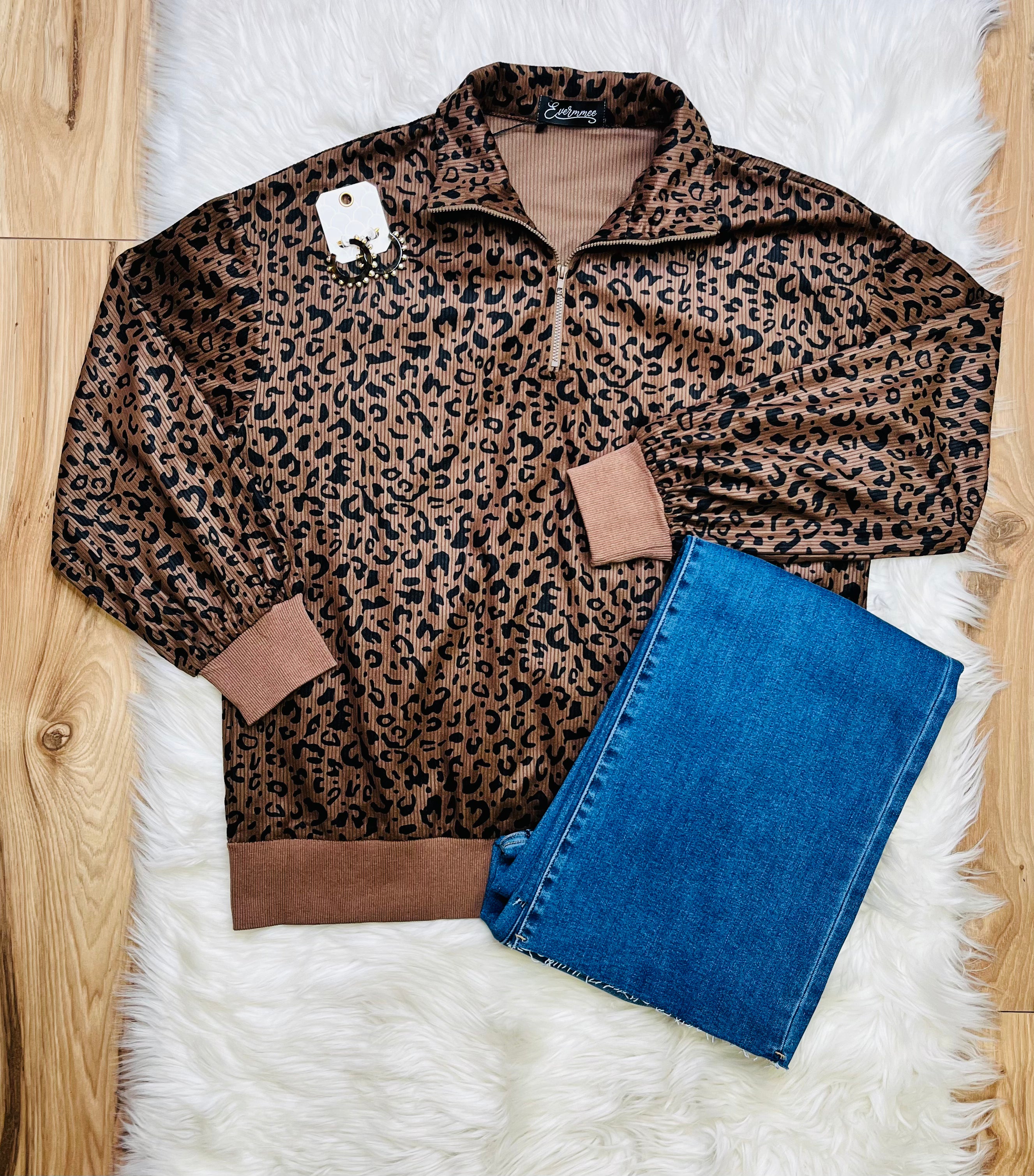Women’s Evermmee Leopard Quarter Zip Top- True to Size