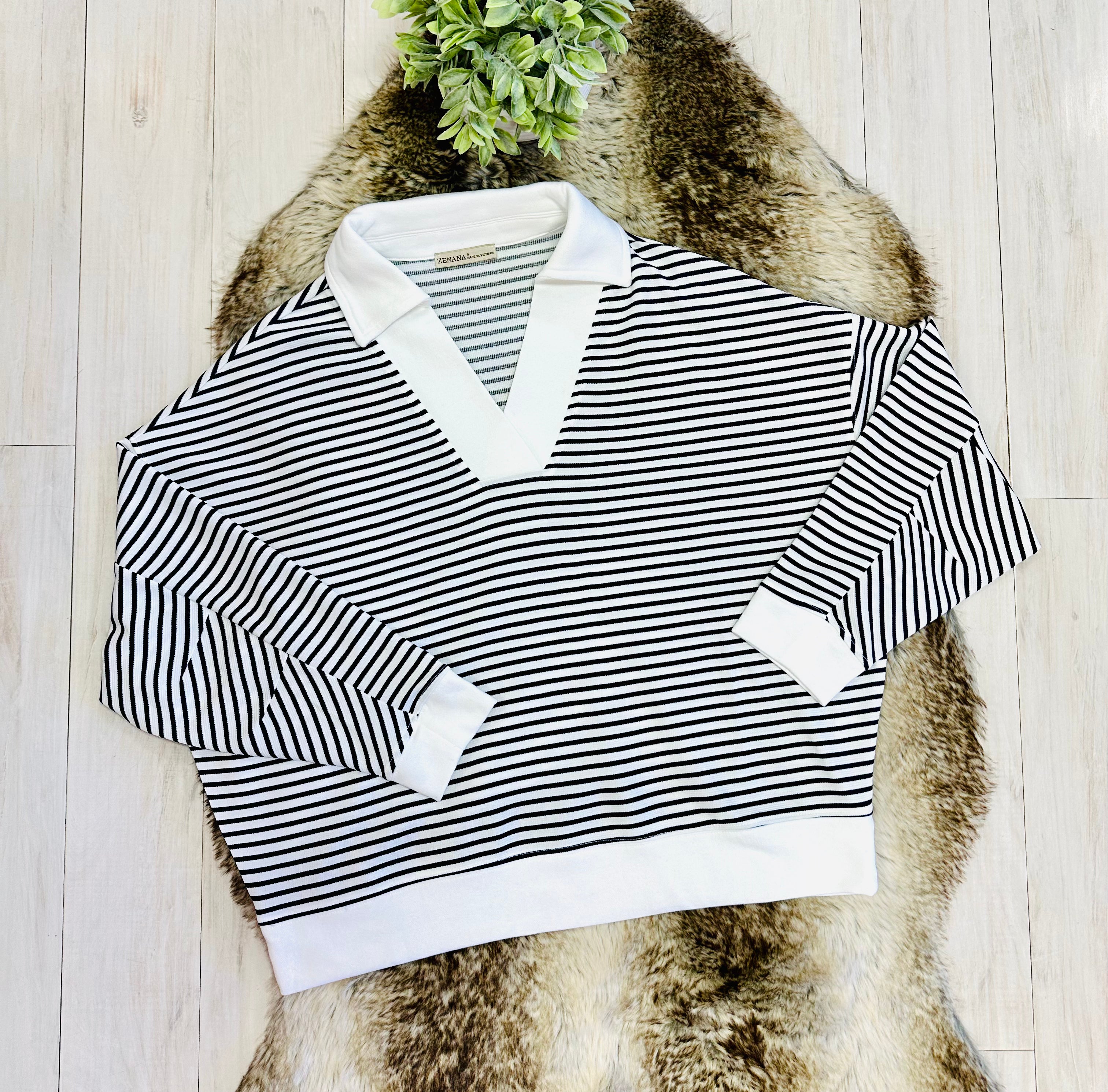 Women’s Zenana White & Black Long Sleeve Set