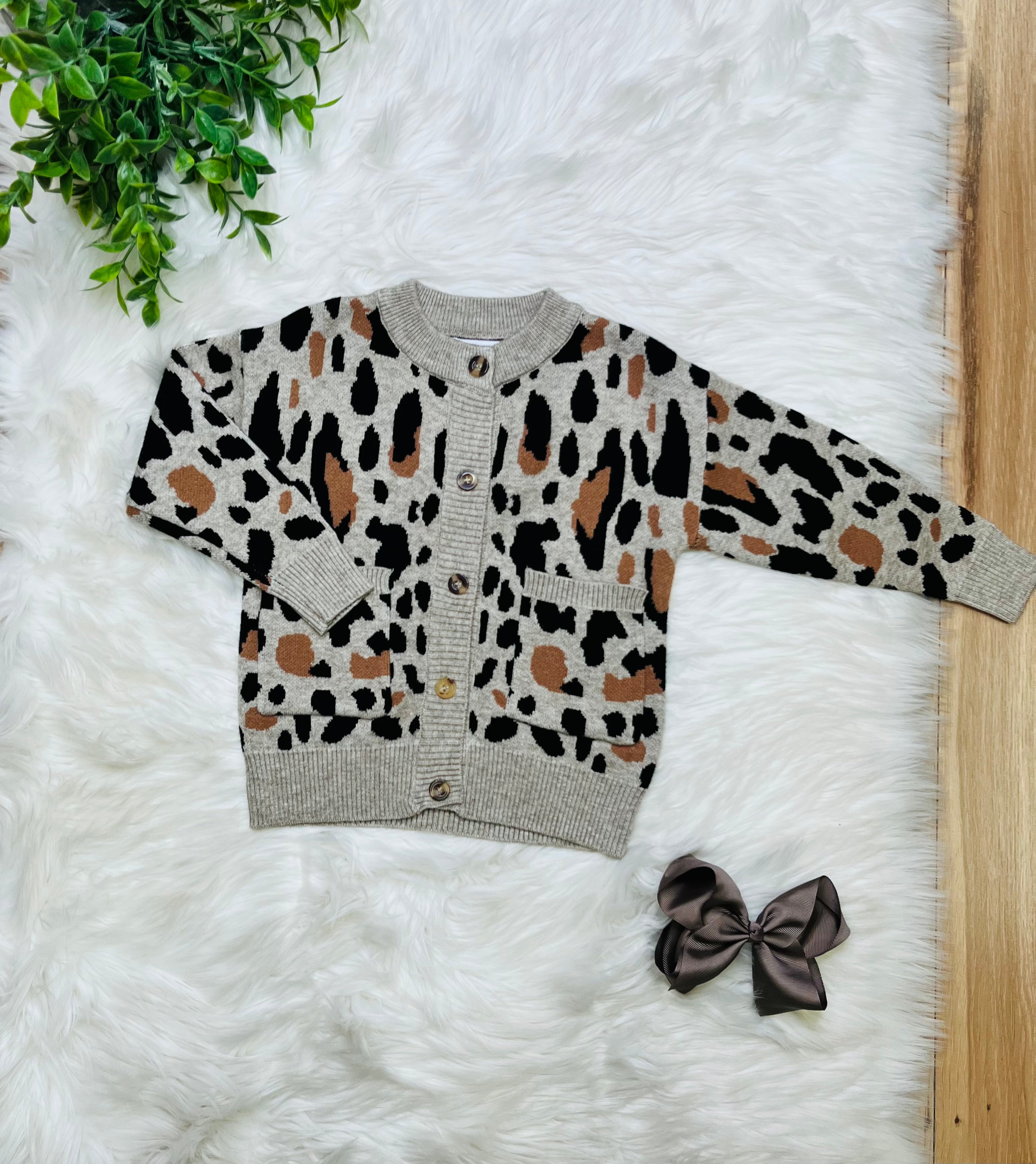 Girl’s Cheetah Button Up Sweater Top