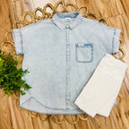Women’s Very J Light Denim Mineral Washed Oversized Top