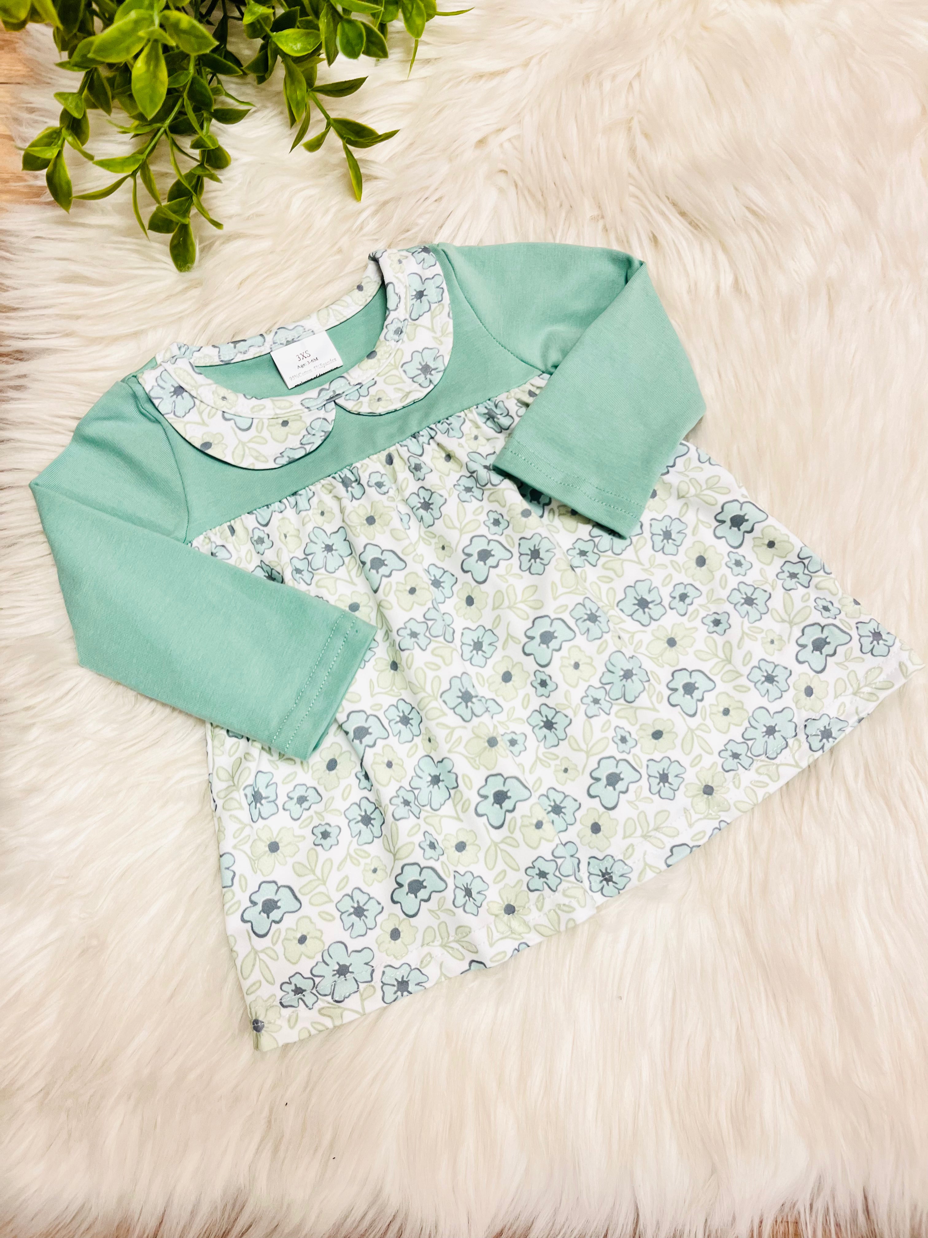 Girl’s Sage Green Floral Ruffle Outfit