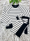 Women’s Evermmee White & Black Long Sleeve Striped Pant Set