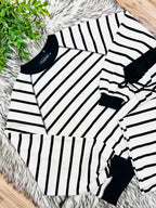 Women’s Evermmee White & Black Long Sleeve Striped Pant Set