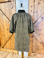 Women’s Umgee Leopard Print Half Zip Collared Dress- True to Size