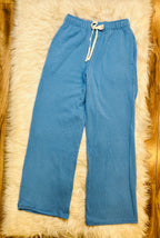 Women’s Short Sleeve Ribbed Drawstring pant sets Sky Blue