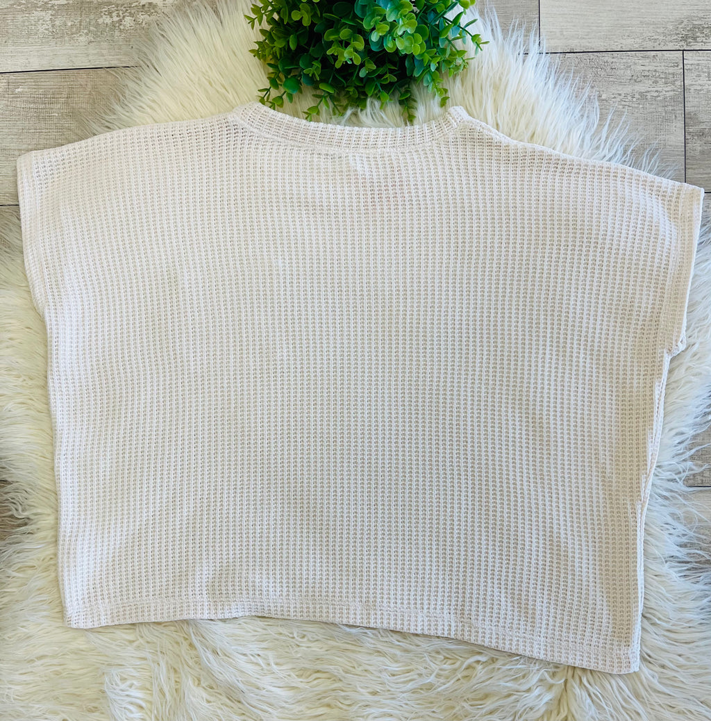 Women’s Zenana Soft Waffle Knit Pocket Top In Light Beige - Oversized