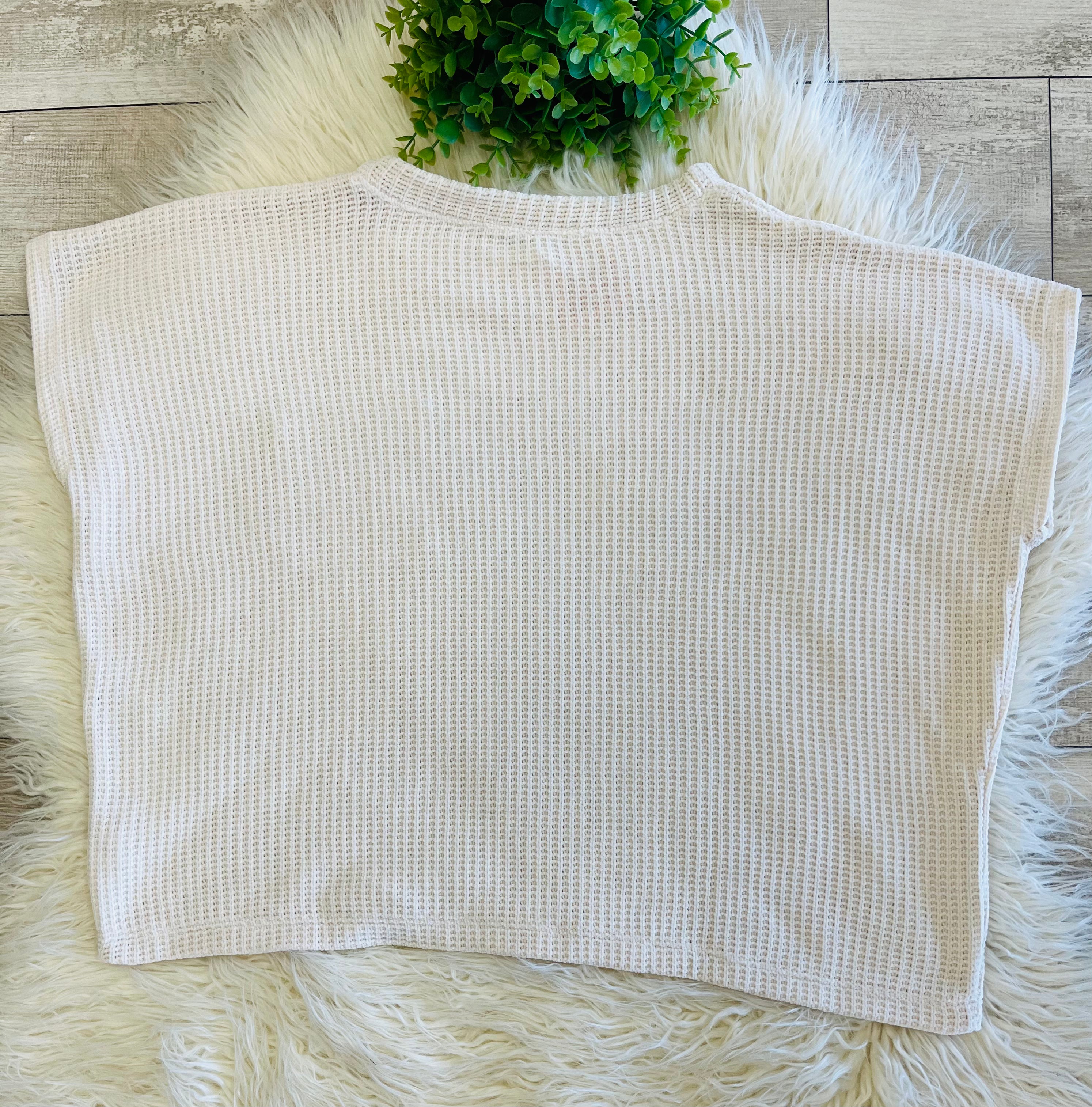 Women’s Zenana Soft Waffle Knit Pocket Top In Light Beige - Oversized