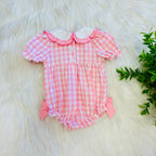Girl’s Pretty Bows Pink Gingham Embroidered Romper