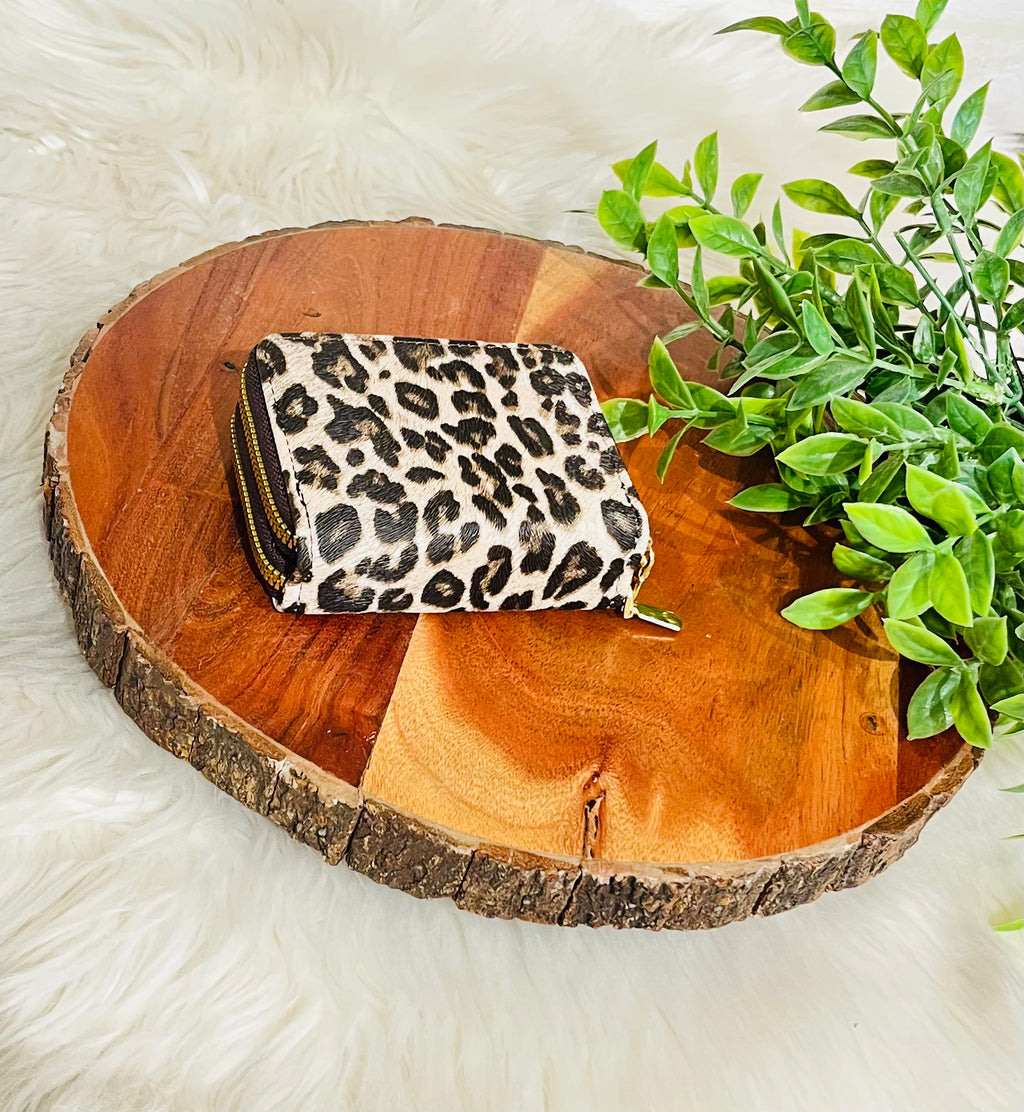 Taupe Cheetah Print Double Zipper Wallet