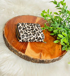 Taupe Cheetah Print Double Zipper Wallet