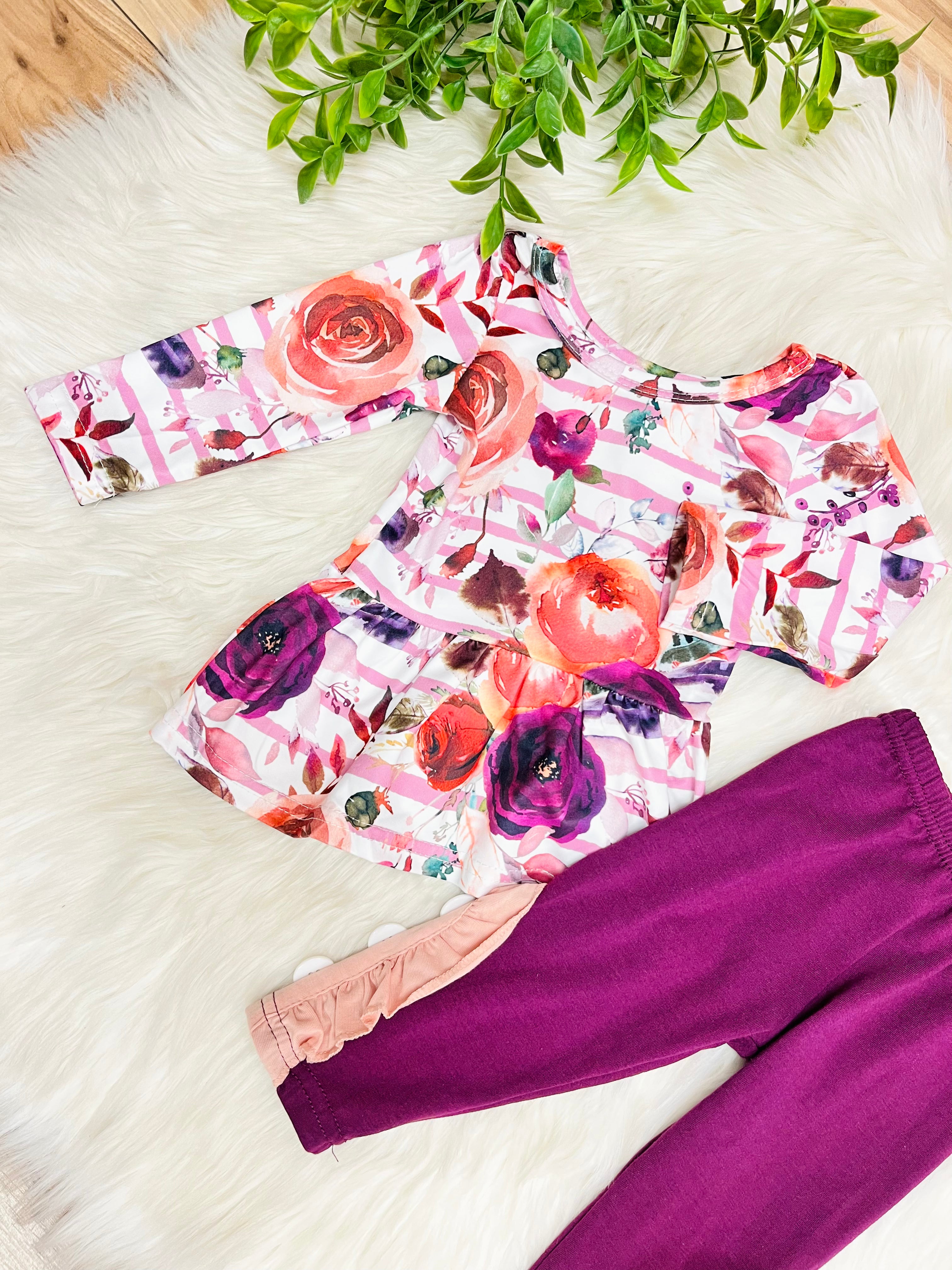 Girl’s Purple Fall Floral Outfit