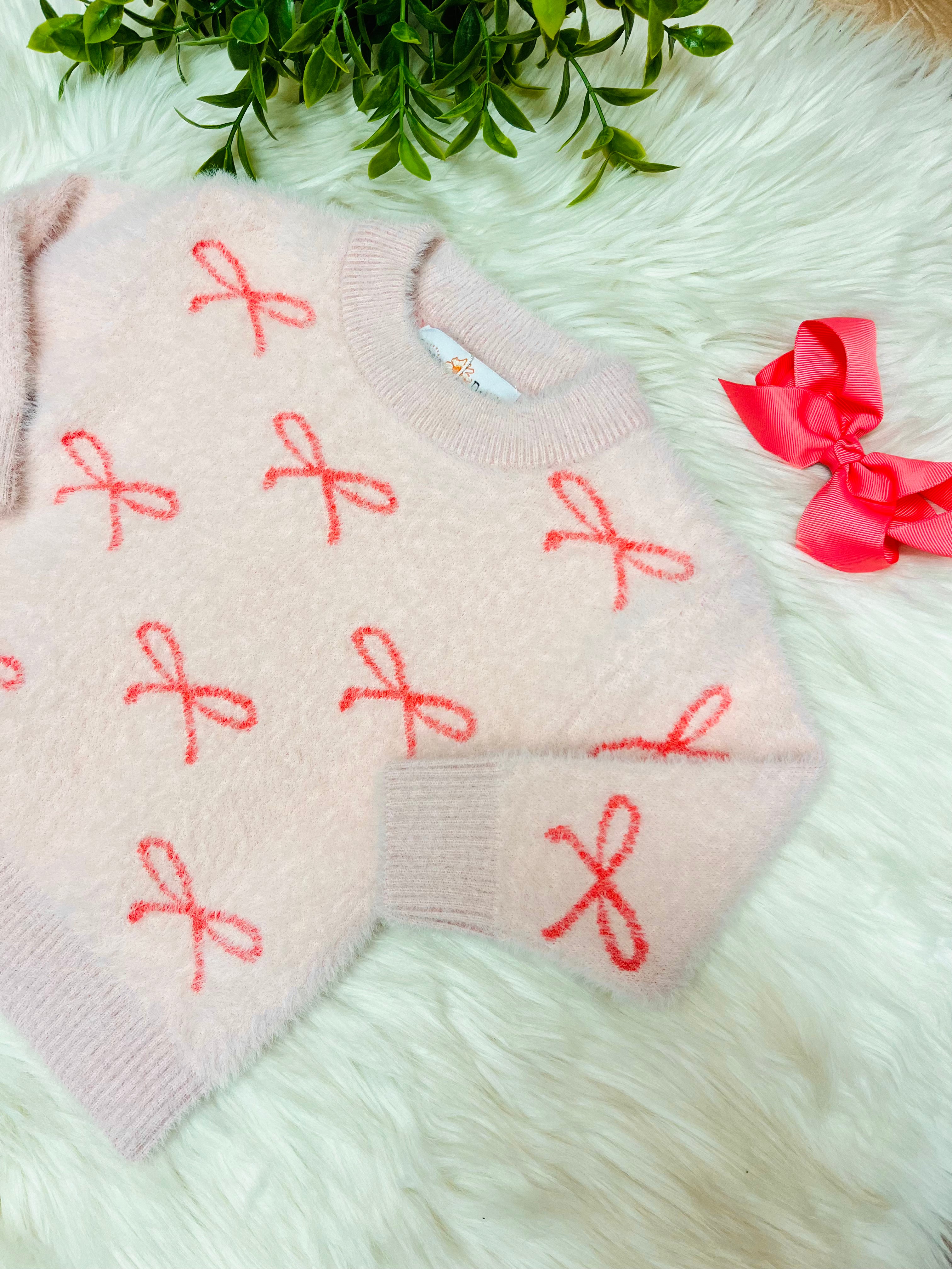Girl’s Pink Sweater Top with Bows