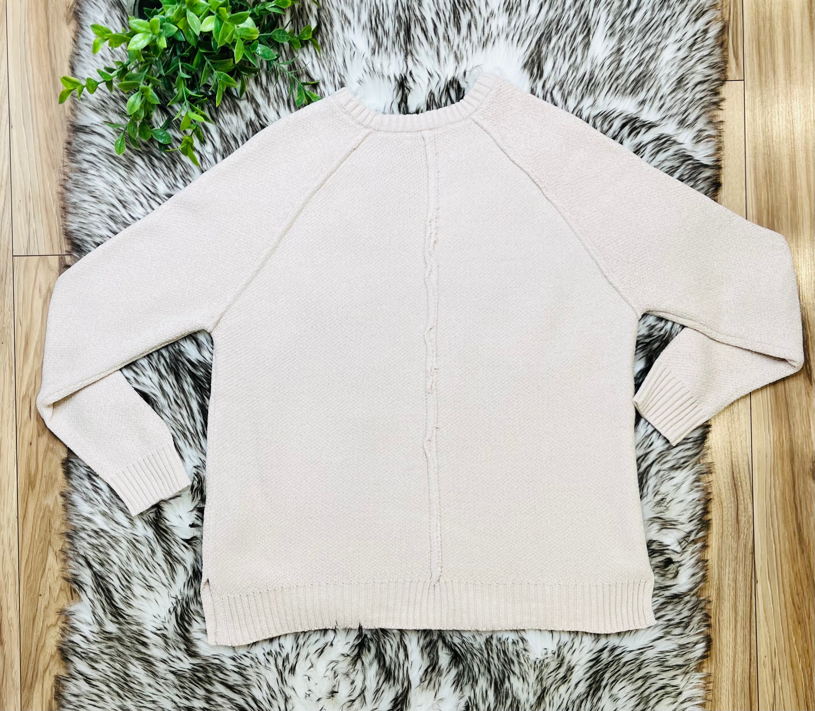 Women’s Zenana Sand Beige Exposed Seam Sweater Top- True to size