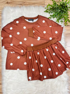 Women’s Evermmee Brown Skort Set with White Polka Dots- Loose Fit