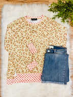 Women’s Evermmee Light Pink & Green Leopard Print Top with Polka Dot Trim- True to Size