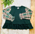 Women’s Bibi Olive Plaid Ruffle Top- Oversized