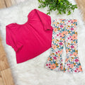 Girl’s Burgundy Floral Flare Pant Set