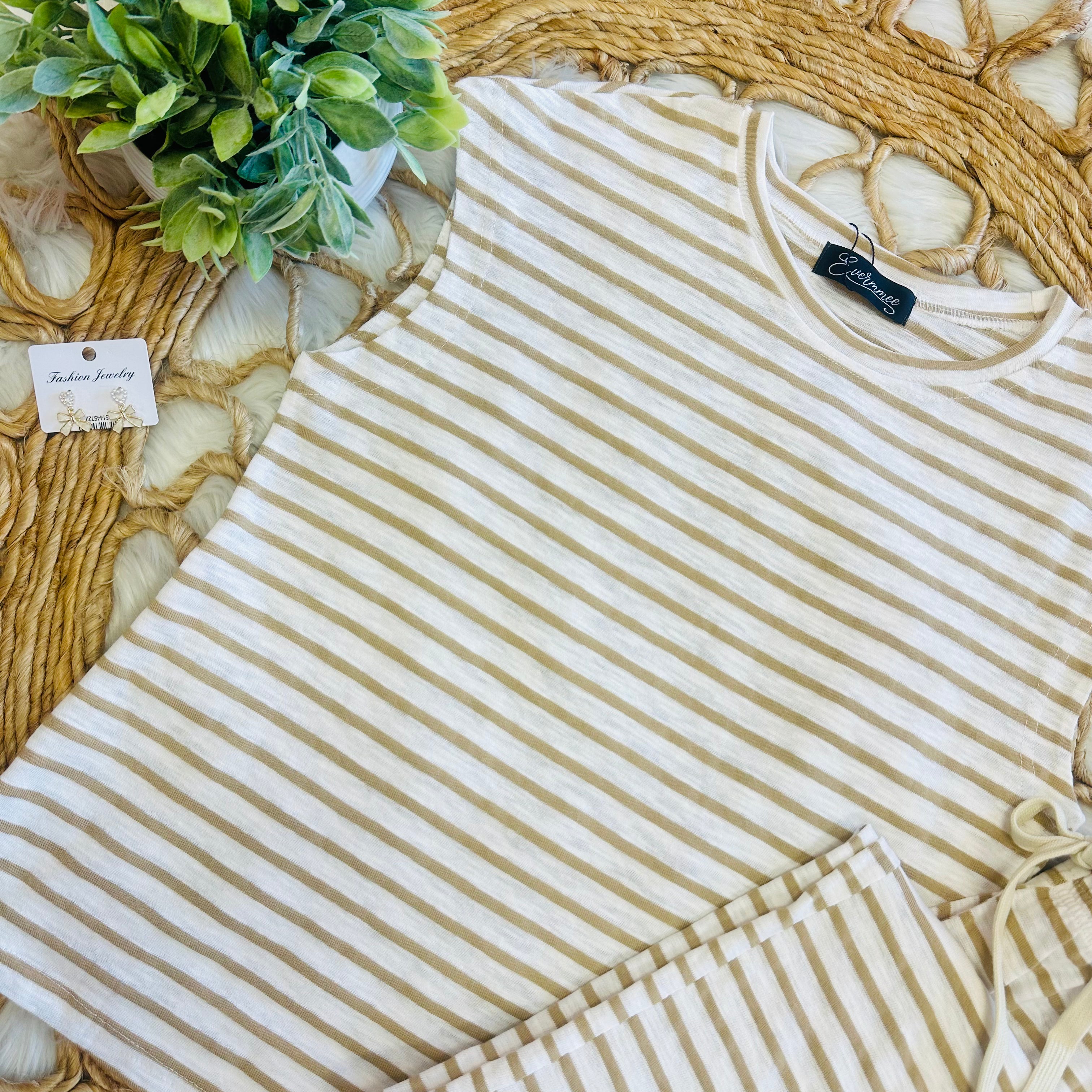 Women’s Evermmee Tan Stripe Pant Set