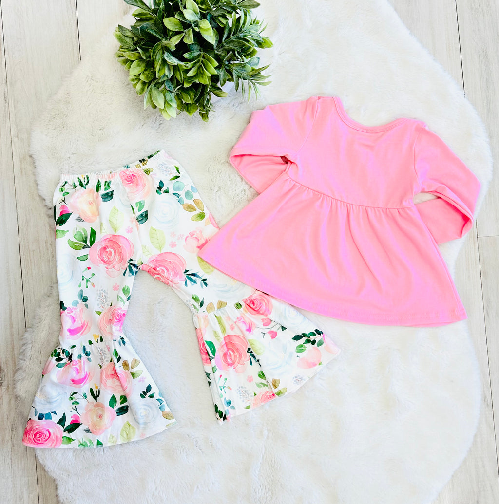 Girls Pink & Green Floral Outfit