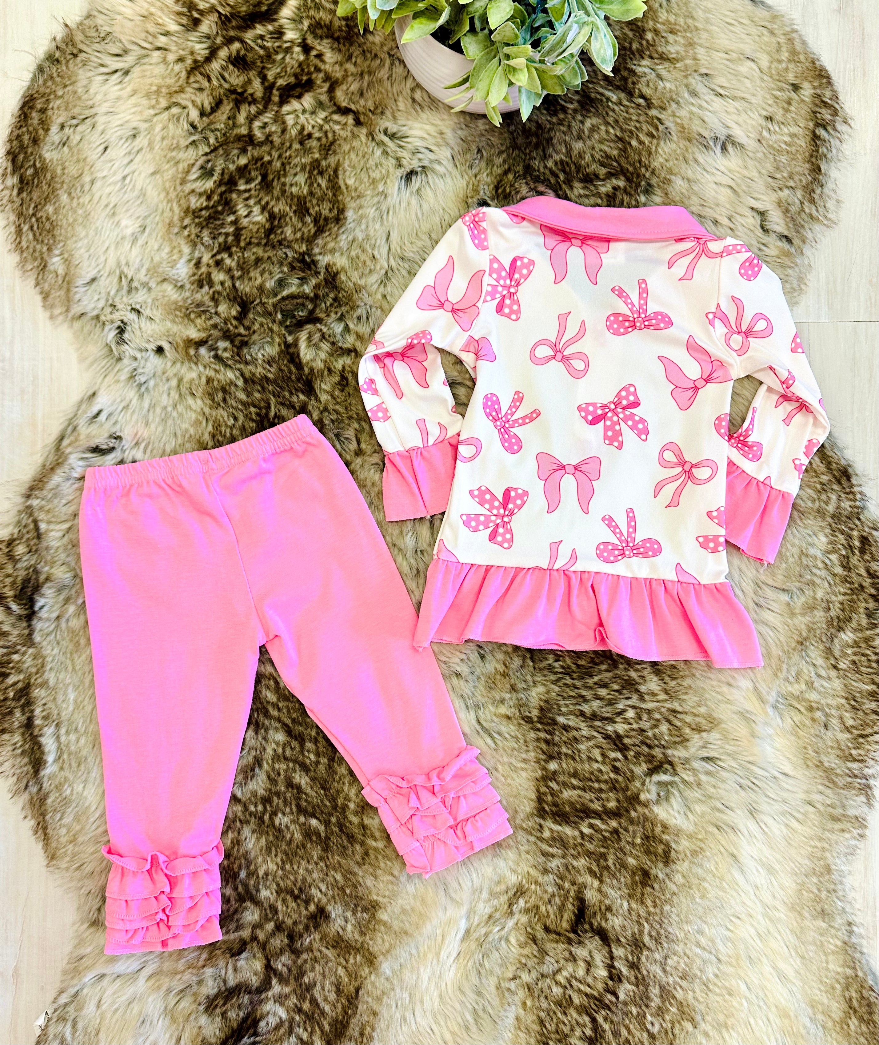 Girls Pink Bow Quarter Zip Outfit