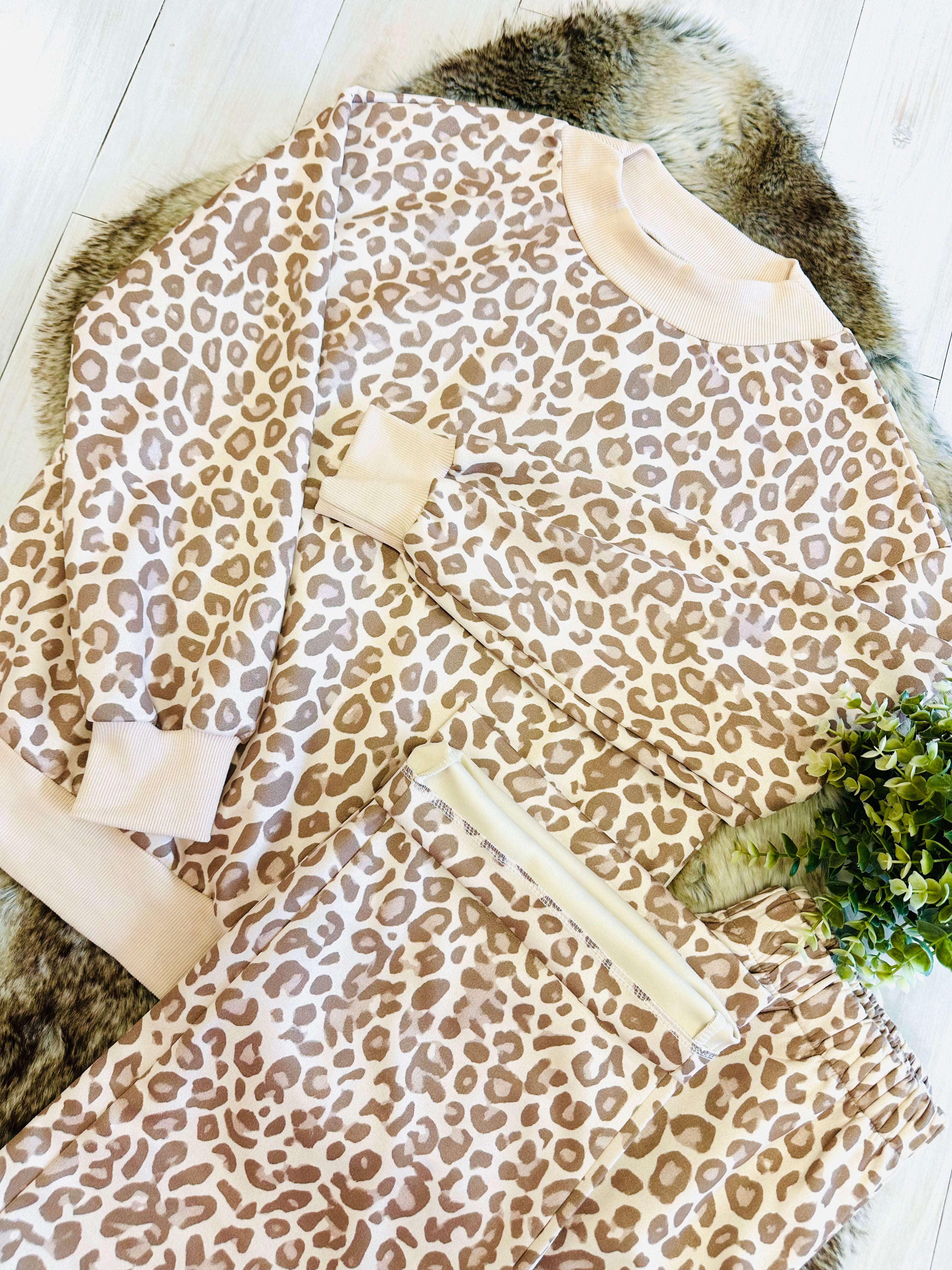 Women’s Regular and Curvy Leopard Print Outfit Set- Loose Fit