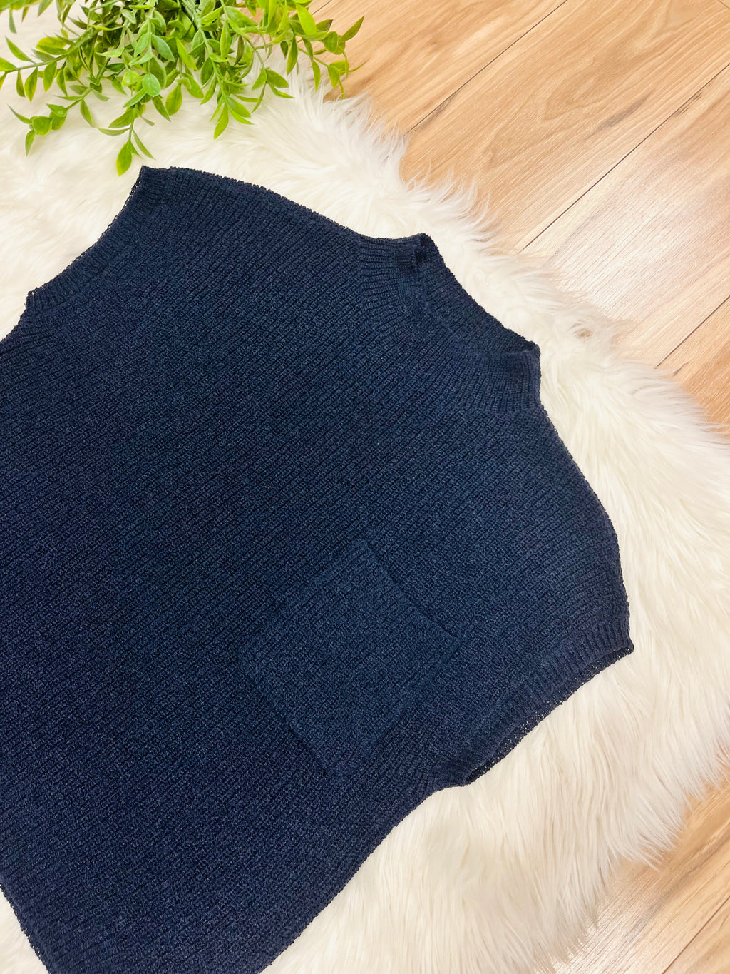 Women’s Navy Pocket Detail Drop Shoulder Short Sleeve Sweater Top by Blu Pepper- True to Size