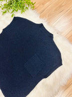 Women’s Navy Pocket Detail Drop Shoulder Short Sleeve Sweater Top by Blu Pepper- True to Size