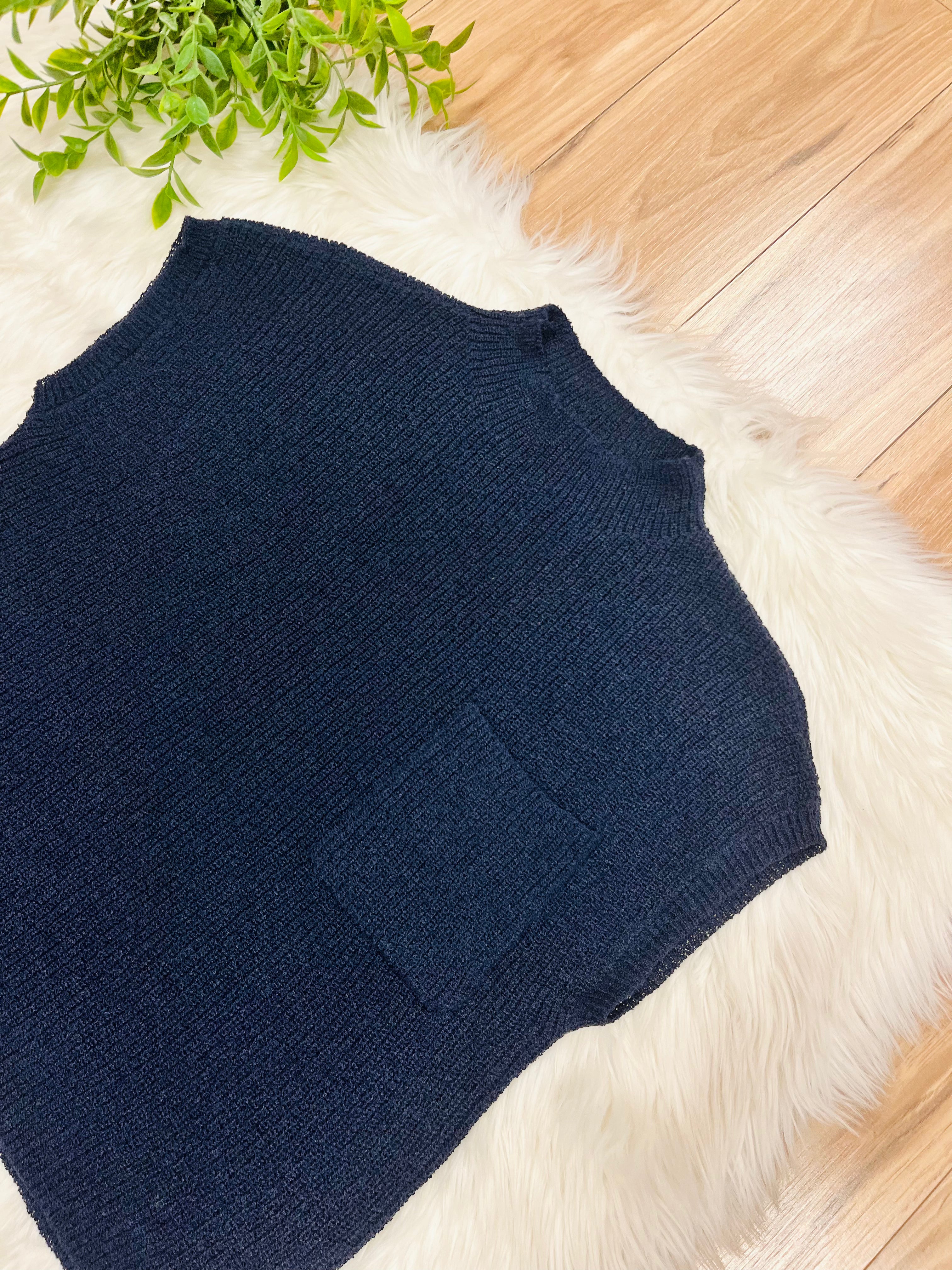 Women’s Navy Pocket Detail Drop Shoulder Short Sleeve Sweater Top by Blu Pepper- True to Size