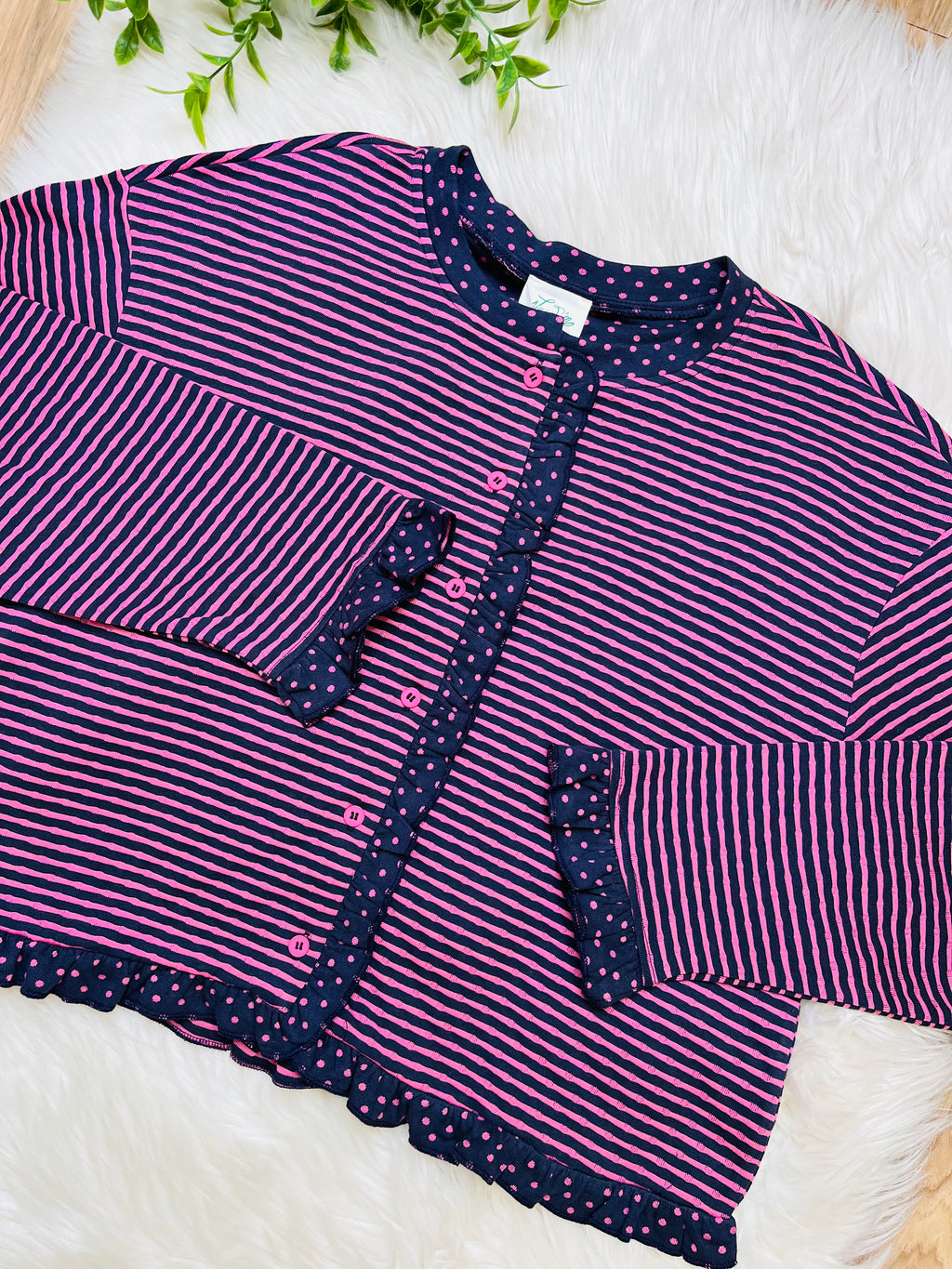 Women’s Very J Navy and Pink Stripe and Polka Dot Top- True to size