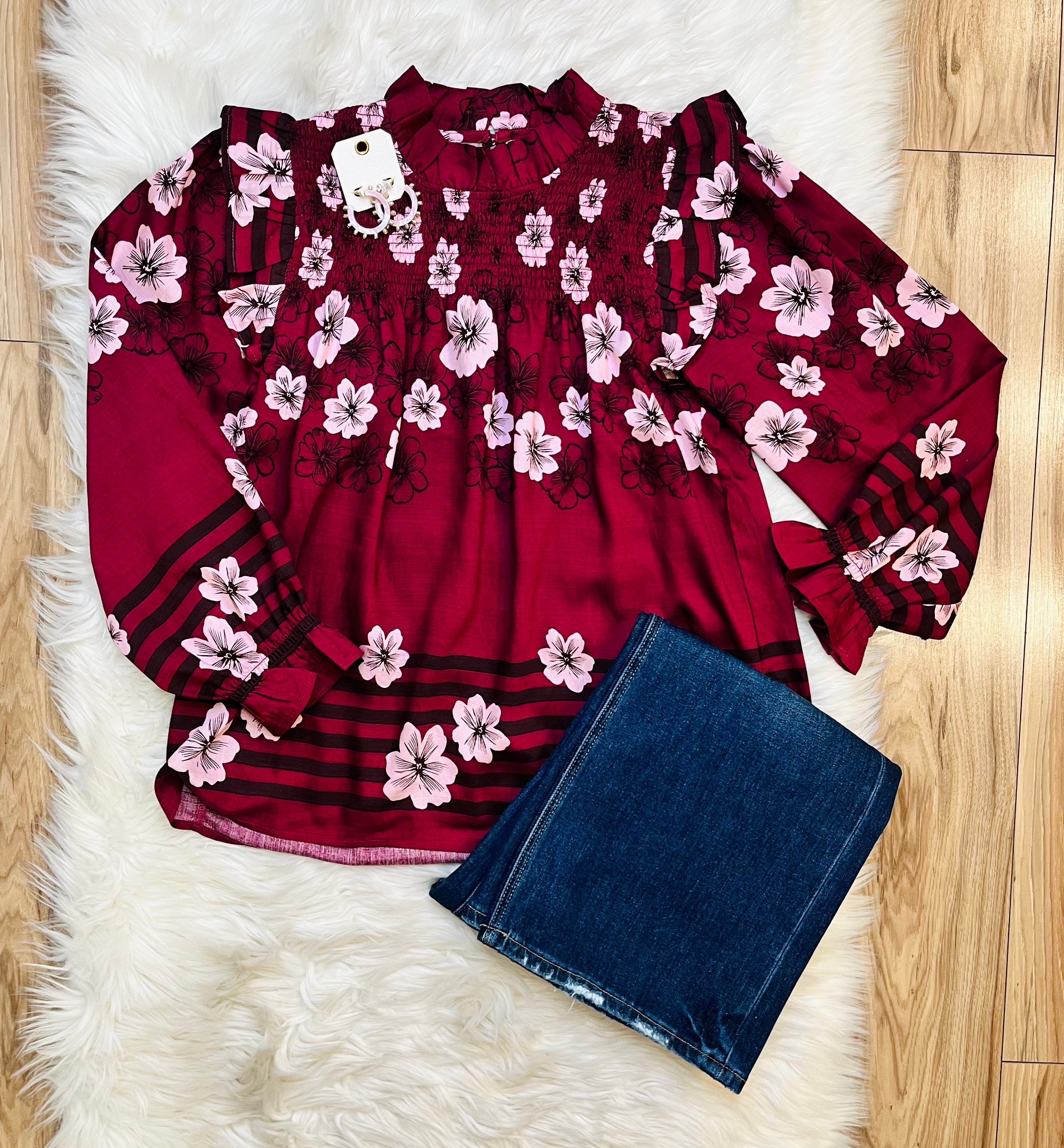Women’s Umgee Floral Smocked Ruffle Top