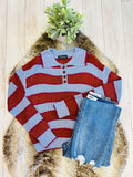 Women’s Evermmee Burnt Orange Stripe Sweater Top with Collar- True to Size