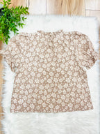 Women’s Anniewear Taupe Floral Satin Ruffle Detail Top- True to Size