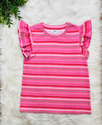 Women’s Multi Stripe Ruffle Sleeve Textured Top