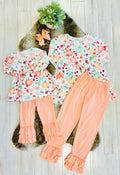 Girls Floral Pumpkin & Coral Outfit